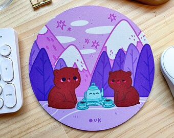 TEDDY BEAR PICNIC Mousepad // Colourful Illustrated Mouse Pad // Kawaii Desk Accessories // Purple Tea Party Stationery // KeeperOfTheSuns