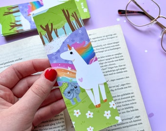 UNICORN & TROLL BOOKMARK // Velvet-Finish 400gsm Booklover gift // Cottagecore Cosy art Magical Creatures // by Keeper of the Suns