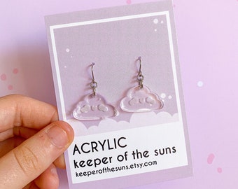 Clear Cloud Acrylic Dangle Earrings - Sweet Subtle Statement Earrings - Handmade Jewellery - designed by Keeper of the Suns