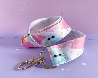 Sakura Season Mt Fuji Lanyard - Pastel Sakuras - Wearable Merch - Cherry Blossoms - happy student accessories designed by Keeper of the Suns