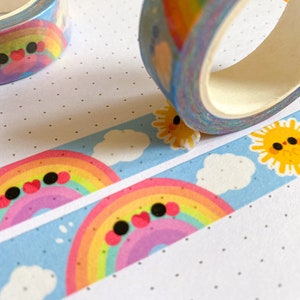 Rainbow Washi tape - Compostable Masking tape | Planner accessories Kawaii stationery Eco-friendly | Sunshine Clouds Planning