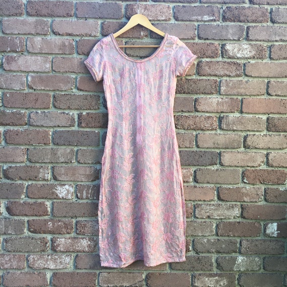 Vintage Pink 1960s Embroidered Lace Tunic Dress