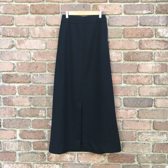 Vintage 70's Black Maxi Skirt, Split Front