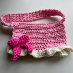 Shabby Chic Pink Bow and Ruffle Crochet Purse - Light Pink, Cream Ruffles