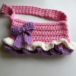 Darling Bow and Ruffle Crochet Pink Purse