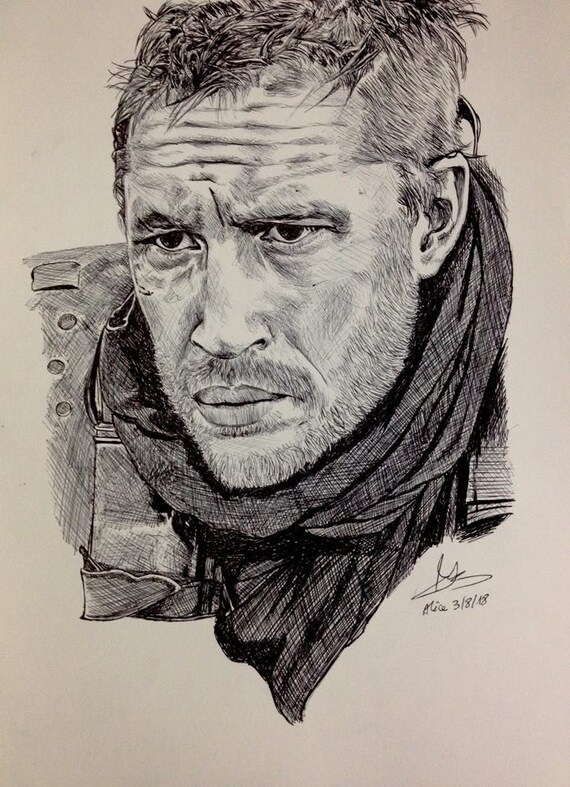 Drawing of Tom Hardy as Mad Max Pencil Sketch Portrait Fan Art Artwork Movie