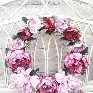 Plum purple floral wreath spring summer door hanging