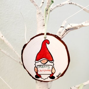 Gnome Christmas ornament, Christmas ornament, painted wood ornament, gnomes ornament painted, hand painted wood, gnome wood slice ornament