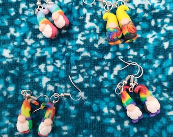 Gnome Earring - Pride Gnome Earring - Rainbow Gnome Earrings  - Gnome Earrings for everyone - Earing Dangles - Clay Earring Dangles