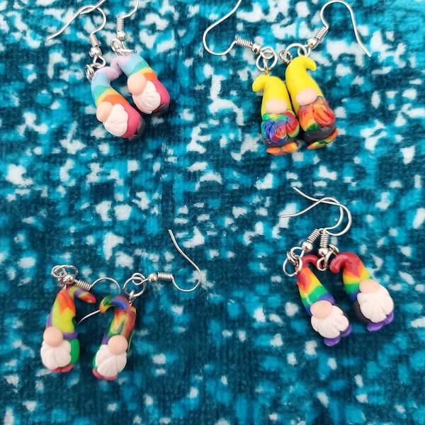 Gnome Earring - Pride Gnome Earring - Rainbow Gnome Earrings  - Gnome Earrings for everyone - Earing Dangles - Clay Earring Dangles