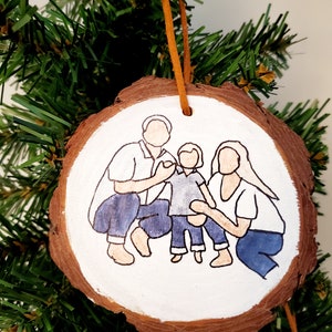 Hand painted ornaments, Personalized portrait ornament, faceless portrait, Christmas ornament, painted wood slice, Christmas wood ornament