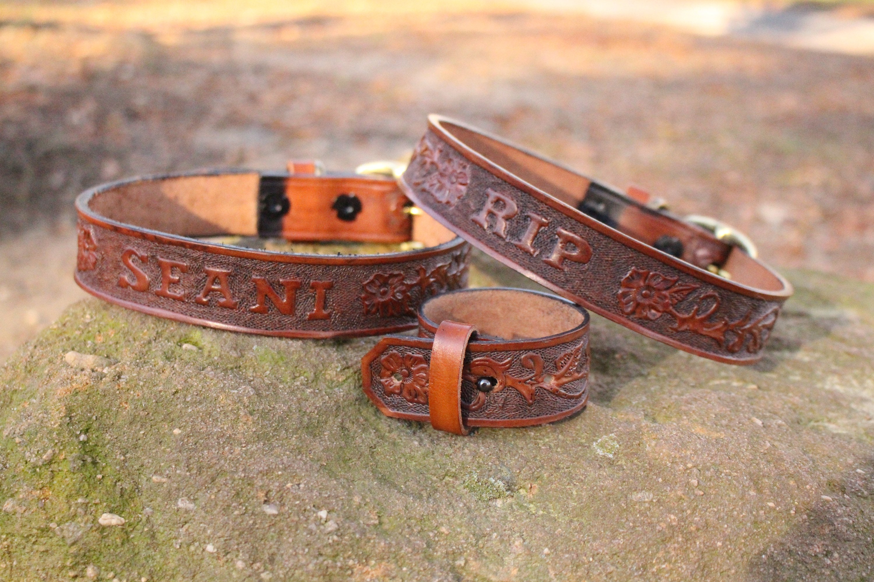 Hand tooled leather dog clearance collars