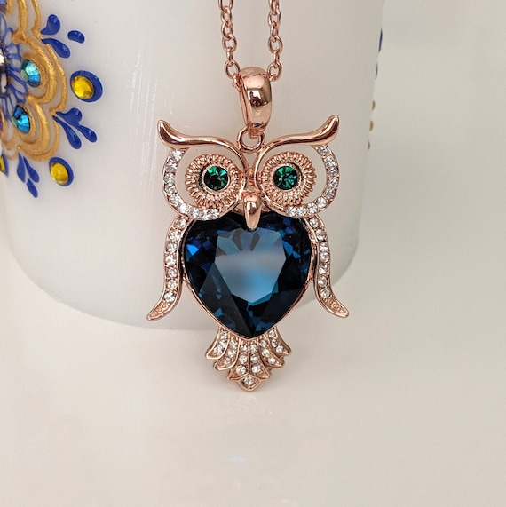 Blue Owl Long Necklace for Women Heart Shaped Birthday Gift Jewelry Gift for Wife Etsy UK