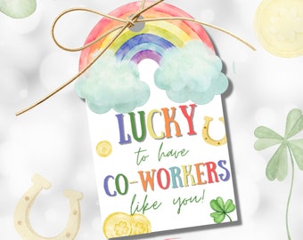 St. Patrick's Day Gift Tags So Lucky To Have Co-workers Like You Appreciation Printable Label Tag Template Instant Digital Download
