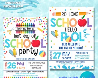 EDITABLE End of School Party Invitation Pool Party Invitation Last Day Of School Party Teacher Classroom Party Bash