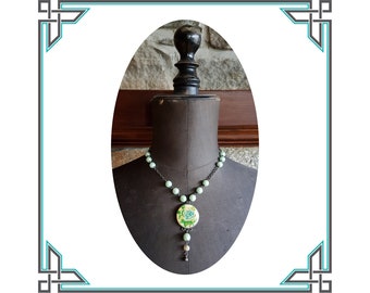 Rose Cameo and Seafoam Faux-Pearls Necklace