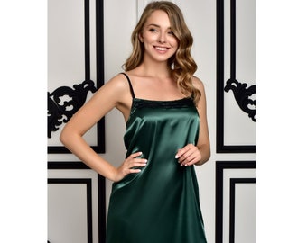 Green short satin slip nightgown Sexy wedding night peignoir Bridal shower gift for bride Boudoir lingerie women