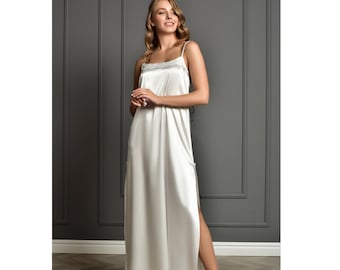 Lencería nupcial noche de bodas maxi pijama camisón largo marfil para luna de miel talla grande