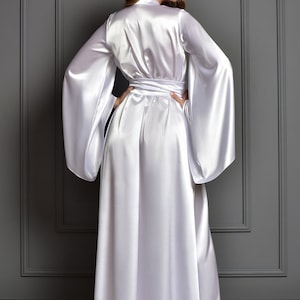 2-3 days delivery in US Long Bride Robe Ivory and White maxi satin robes bridal kimono shower gift image 6