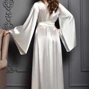 Maxi ivory bridal robe Floor length wedding kimono for bride Long satin bride robe Bridal shower gift for friend Sexy long dressing gown image 2