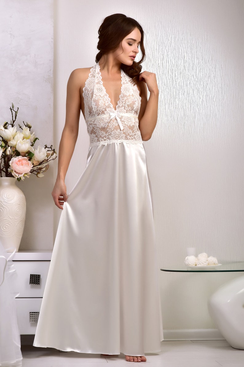 satin long night gown