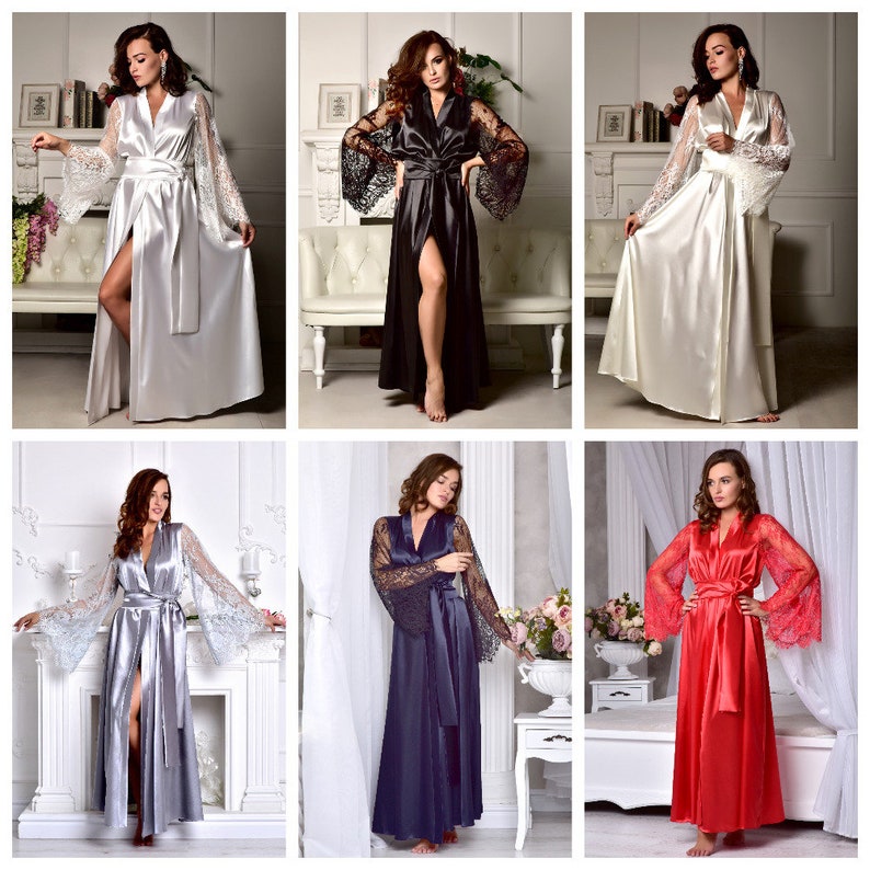 Gray long bridal robe Bridesmaid kimono robe Satin bridal Etsy