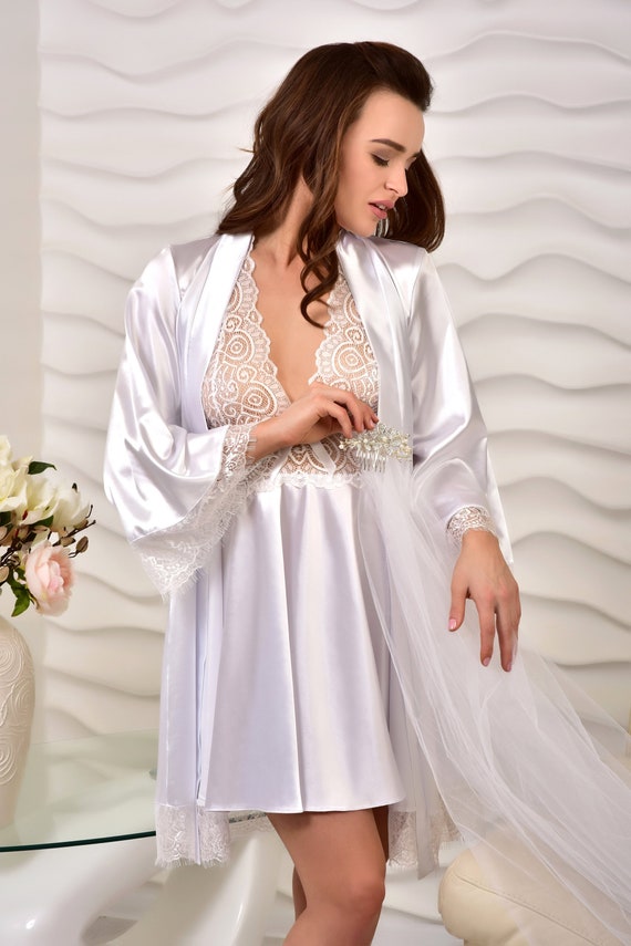 Robe Sets Night Dress Women Satin Sleepwear Bride Bridesmaid Wedding Gift  Sexy Lace Nightgown Kimono Bathrobe Gown - Robes - AliExpress
