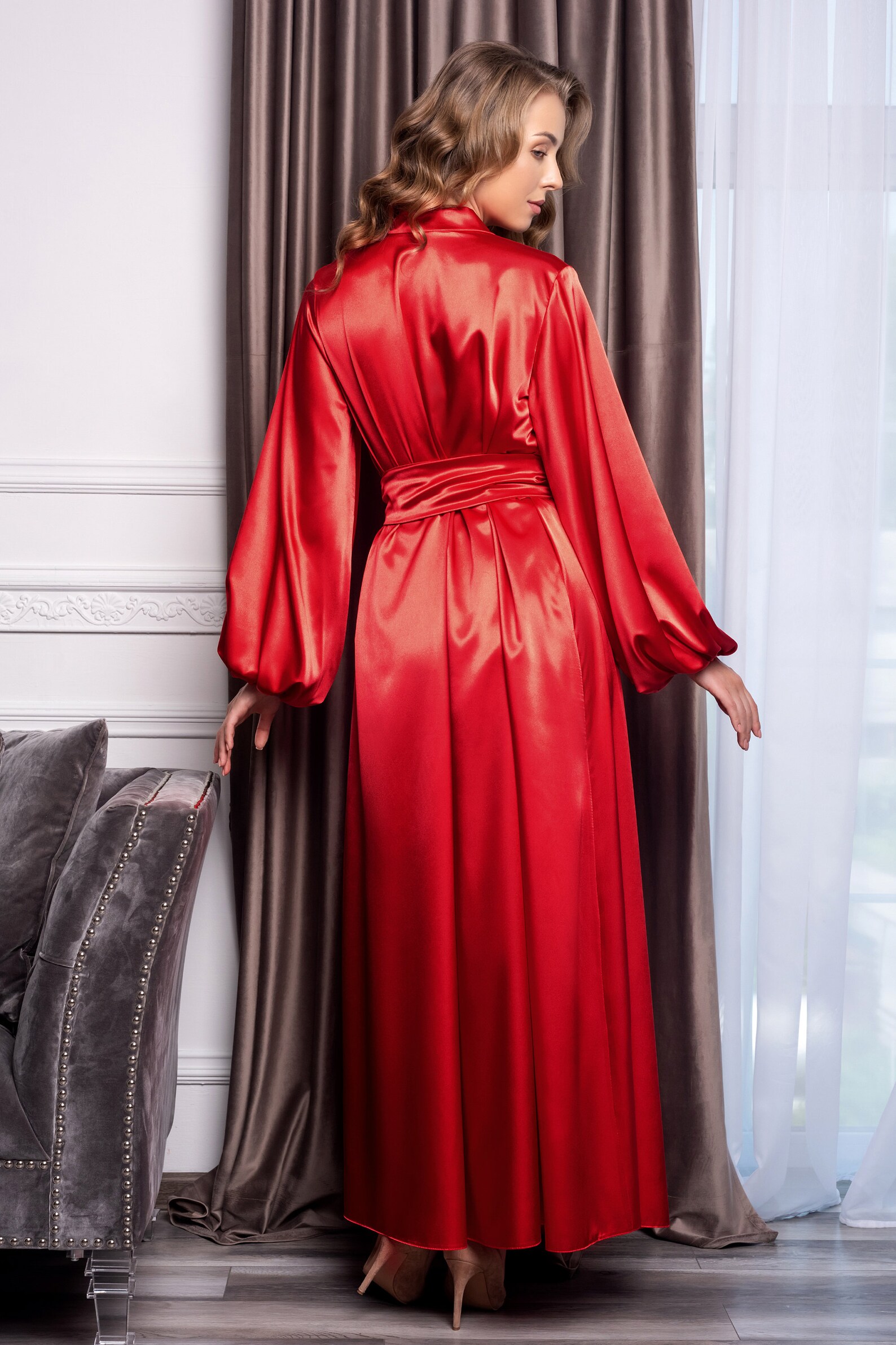 Red Bridesmaid Robe Long Satin Kimono for Bride Maxi Boudoir Dressing ...