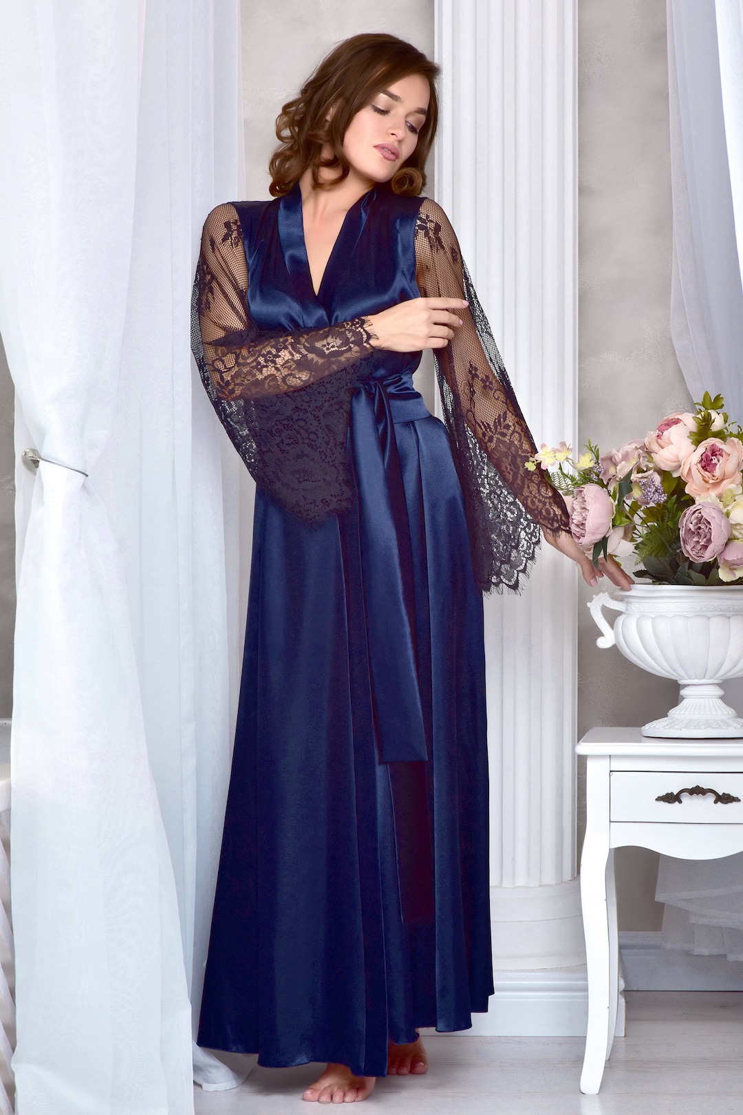 Navy Blue Long Lace Robe Mothers Day Gift From Daughter or Son Mom Gift ...