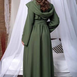 Green Boho Robe With Hood Long Viscose Bridesmaid Kimono Robe Maxi Spa ...