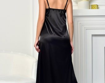 Black satin night gown online