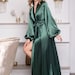 Long Green Satin Kimono Robe Maxi Boudoir Robe Women Bridal Dressing ...