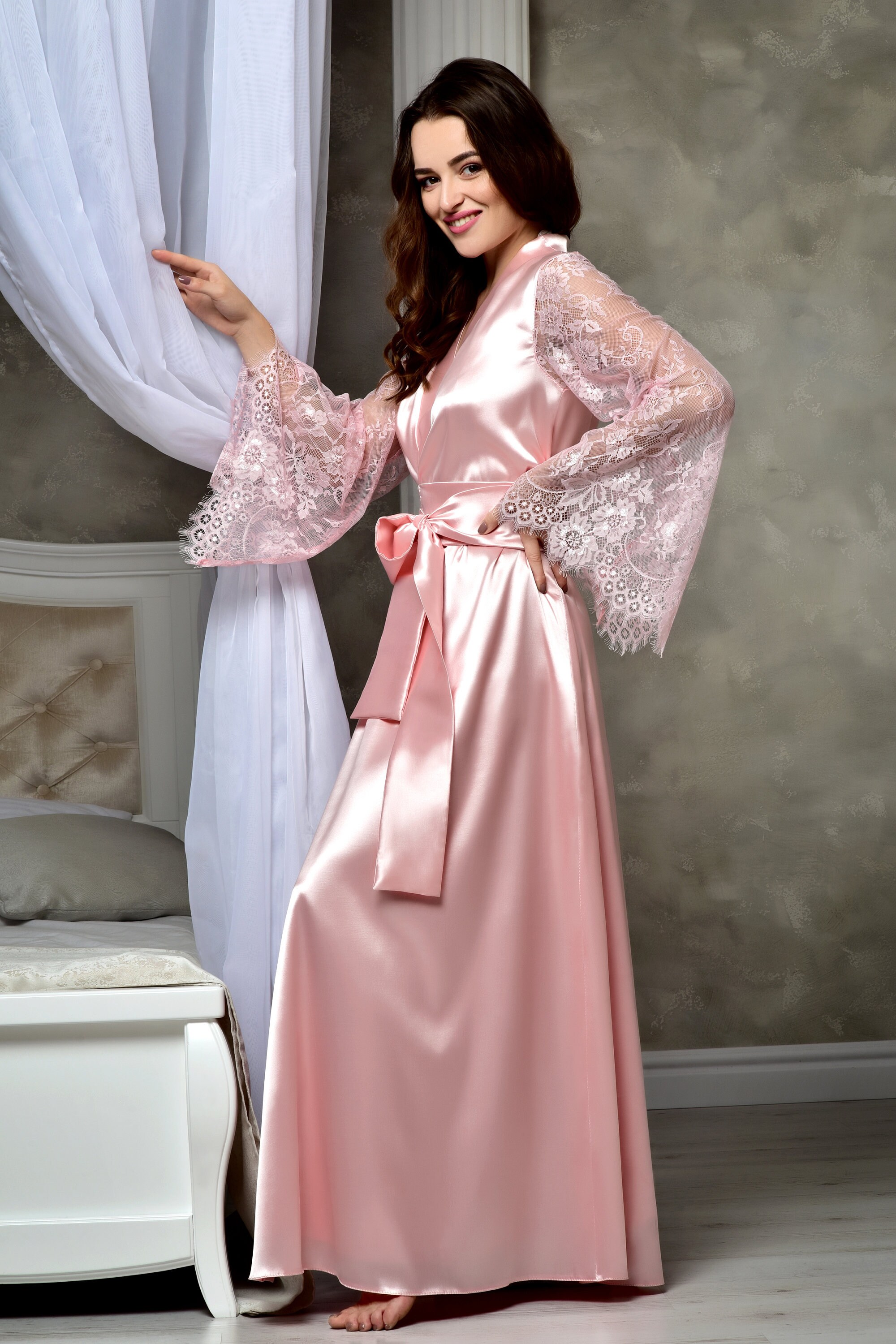 blush satin robe