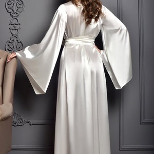 2-3 days delivery in US Long Bride Robe Ivory and White maxi satin robes bridal kimono shower gift image 4