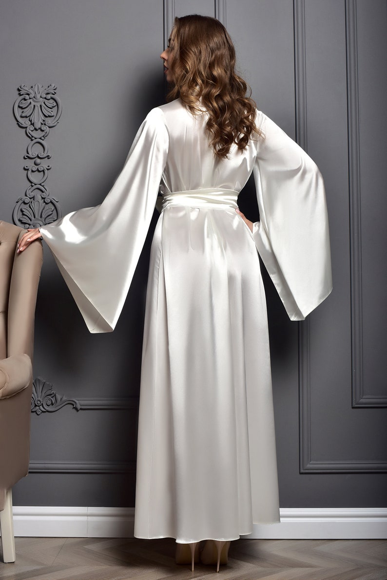 2-3 days delivery in US Long Bride Robe Ivory and White maxi satin robes bridal kimono shower gift image 4