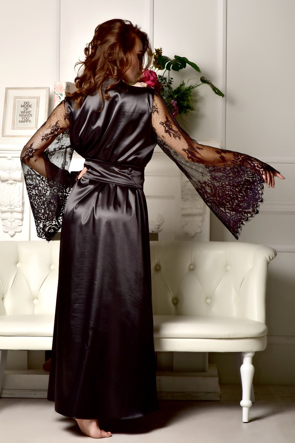 Black Lace Bridal Robe Black Wedding Kimono Robe Long Bridal Robe Maxi ...