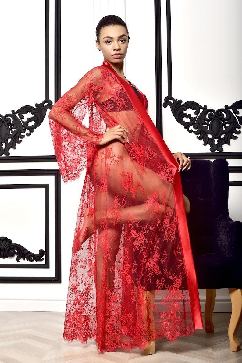 Chilirose sheer long robe gown (black, M)