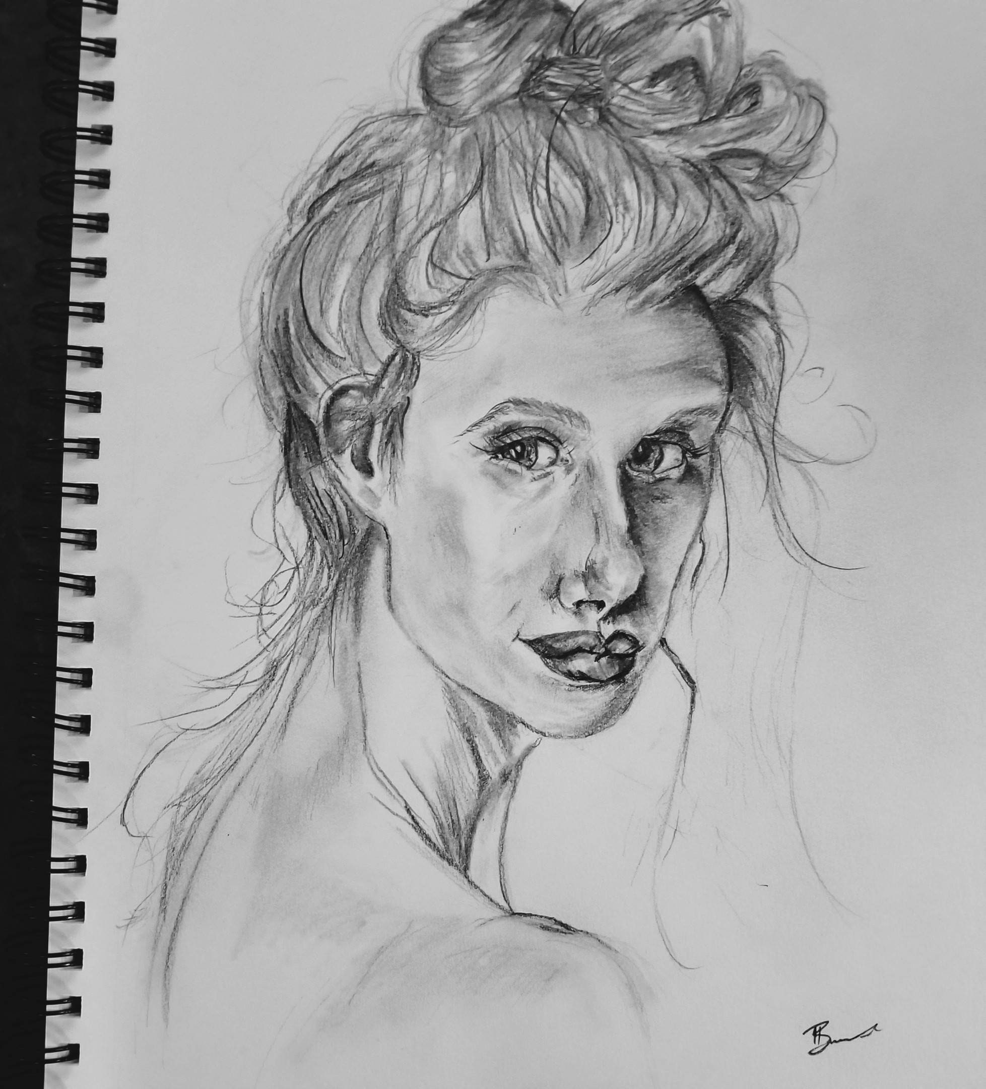 Original portrait drawing graphite pencil 11x14 inches mixed media paper black and white contrasting image photo reference great gift