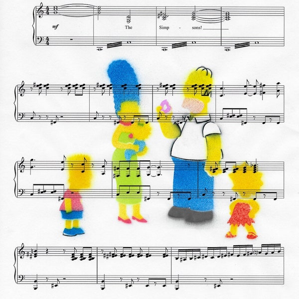 The Simpsons Theme Airbrushed Silhouette Music Sheet Digital Art