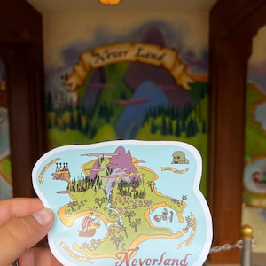 Pegatina del mapa de Nunca Jamás de Peter Pan dibujada a mano