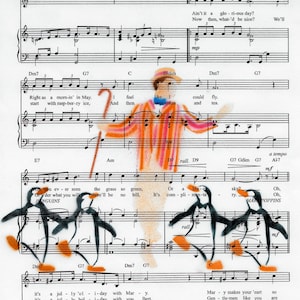 Mary Poppins &quot;Jolly Holiday&quot; Airbrushed Silhouette Music Sheet Art