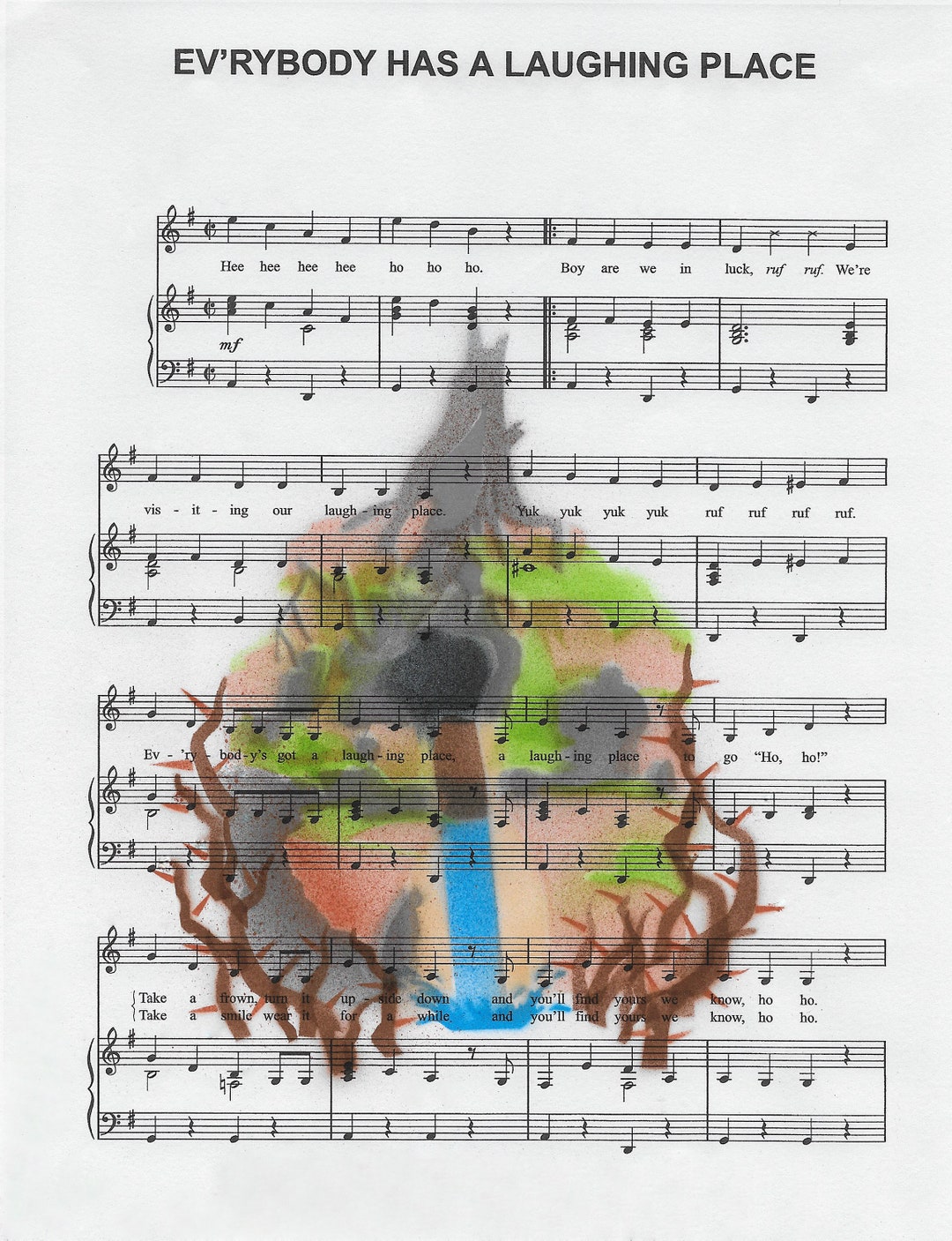 Splash Mountain ev'rybody Has A Laughing Place Airbrushed Music Sheet Digital Art Etsy
