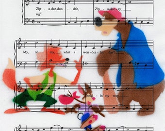 Splash Mountain "Zip-a-dee-doo-dah" Airbrushed Silhouette Music Sheet Digital Art
