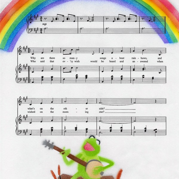 The Muppet Movie "Rainbow Connection" Airbrushed Silhouette Music Sheet Digital Art