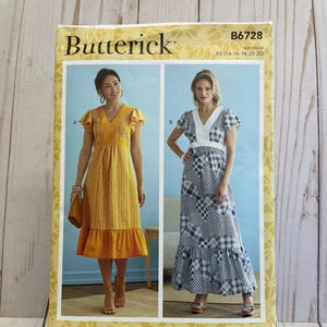 Butterick 6728 V-neck Empire Waist Dress Plus E5 14-22 Sewing Pattern NEW