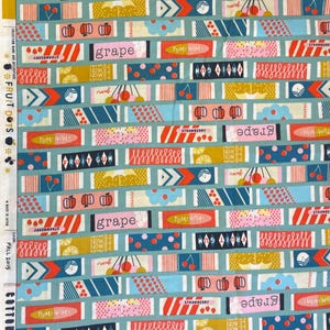 Fabric Cotton and Steel Ruby Star Fruit Dots Fruity Strips by Melody Miller in Blue Rare OOP Sold by the Half Yard 100% Cotton Quilt NEW