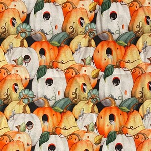 Fabric Susan Winget Pumpkin Patch Harvest Fall Mouse 100% Cotton Quilt BTHY White Orange Green