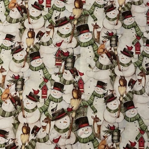 Fabric Susan Winget Packed Snowman Christmas Holiday Birds 100% Cotton Quilt 3/4 Yard