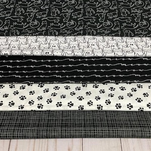 Cats Kittens Pet Theme Fabric Sold by the Yard BTY Quilt 100% Cotton Black White Novelty Print NEW