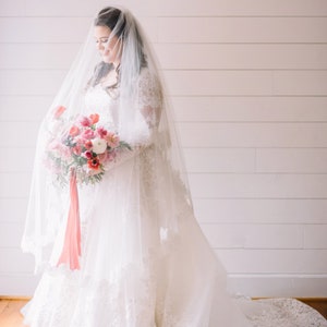 Elegant Two Tier French Lace Wedding Veil: Bridal Cathedral Veil